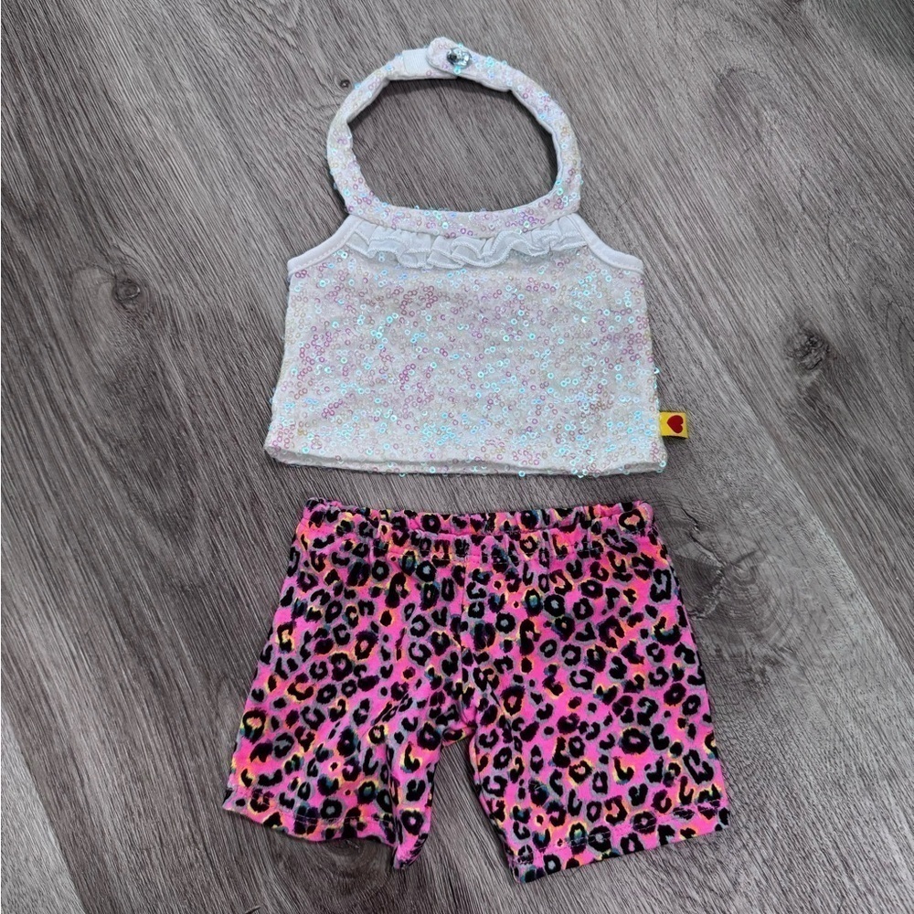 Build A Bear Workshop Outfit Sequin Halter Top Leopard Leggings